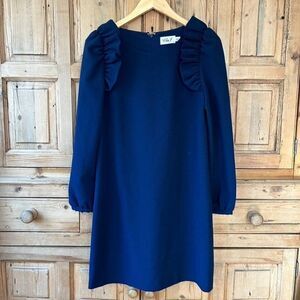 Eliza J 4 Navy Blue Long Sleeve Ruffle‎ Shoulder Dress